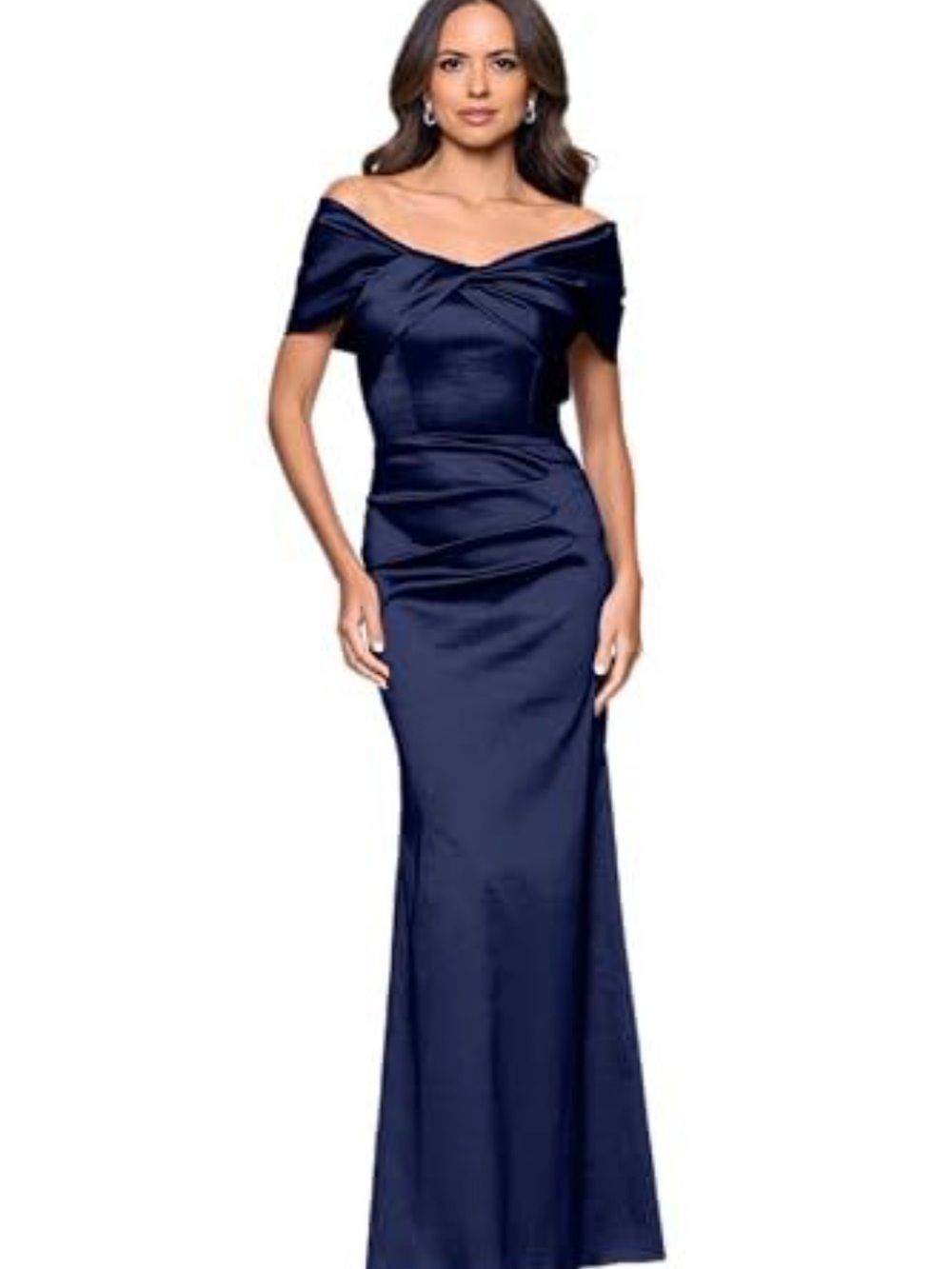 Betsy&Adam Women’s Taffeta Off the Shoulder Sculpted Neckline Dress Navy Sz.12